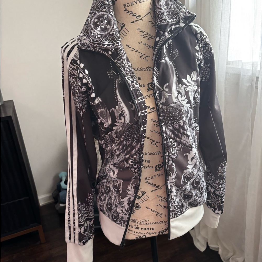 adidas rare edition peacock Black & White Paisley-Print track Jacket